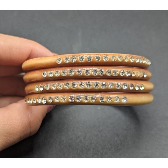 Vintage Art Deco Celluloid Rhinestone Coil Wrap Flapper Bangle Bracelet - Picture 1 of 12